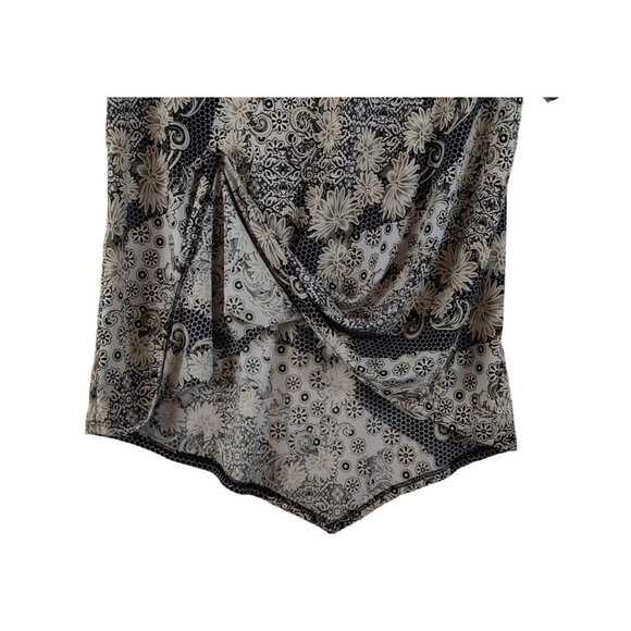 Exclusive One Top Silky Stretch Knit Black White Cream Floral Print Pointed Hem - Picture 7 of 10
